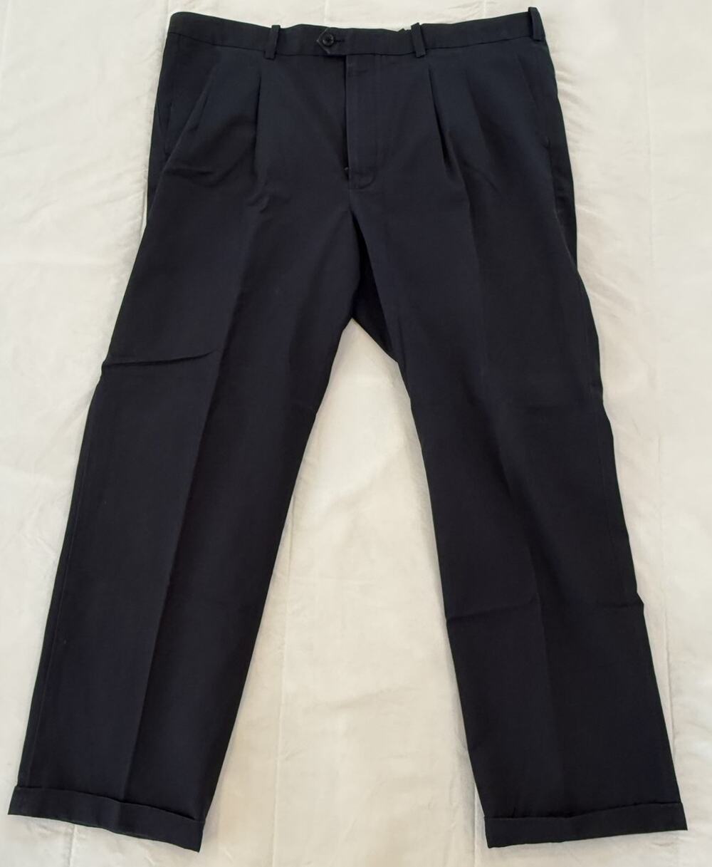 John W. Nordstrom Men's Navy 100% Supima Cotton Cuffed Dress Pants 42W 32L